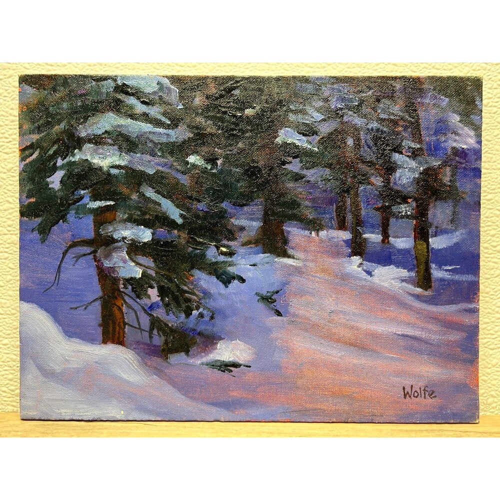 Vtg Original Oil Painting "Cold Morning" Winter Paisage Signed By Mary Wolfe